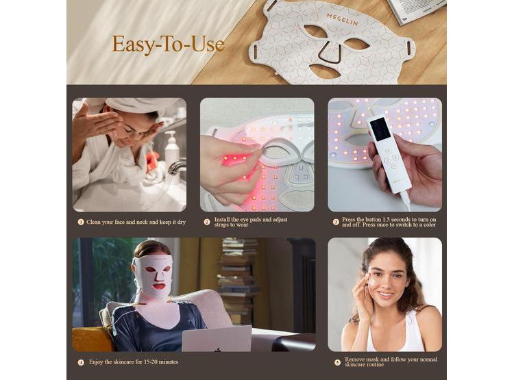 MÁSCARA FACIAL Y CUELLO MEGELIN CON LED, TERAPIA DE LUZ ROJA Y 7 COLORES, REJUVENECIMIENTO DE LA PIEL - 5