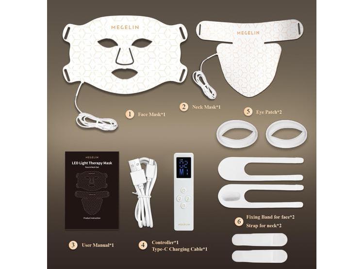 MÁSCARA FACIAL Y CUELLO MEGELIN CON LED, TERAPIA DE LUZ ROJA Y 7 COLORES, REJUVENECIMIENTO DE LA PIEL - 6