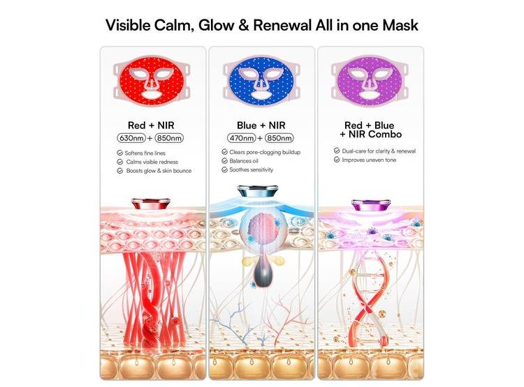 MÁSCARA DE TERAPIA DE LUZ ROJA INIA LED RECARGABLE CON 4 MODOS - 2