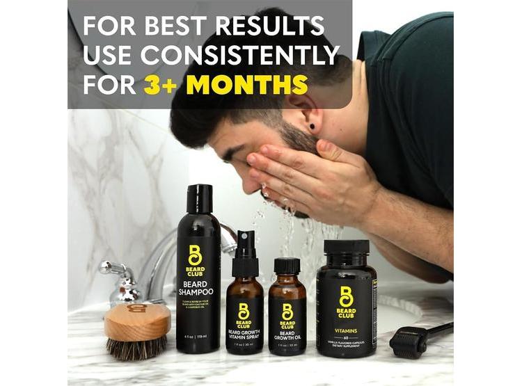 KIT THE BEARD CLUB PARA CRECIMIENTO DE BARBA: INCLUYE RODILLO, ACEITE, VITAMINAS, SPRAY, CHAMPÚ, CEPILLO. REGALO IDEAL - 6