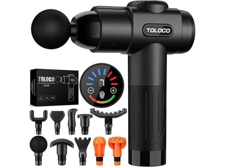 PISTOLA DE MASAJES TOLOCO T11 PRO PARA TEJIDO PROFUNDO CON MOTOR SILENCIOSO Y CABEZALES INTERCAMBIABLES - 1