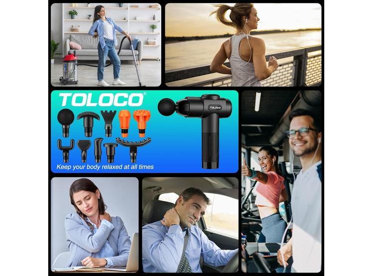 PISTOLA DE MASAJES TOLOCO T11 PRO PARA TEJIDO PROFUNDO CON MOTOR SILENCIOSO Y CABEZALES INTERCAMBIABLES - 6