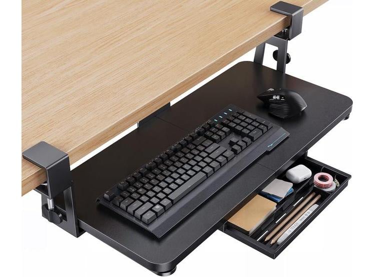 BANDEJA DE TECLADO PARA ESCRITORIO HUANUO CON SOPORTE C, PLATAFORMA DESLIZANTE ERGONÓMICA Y CAJÓN DE ALMACENAMIENTO - 1