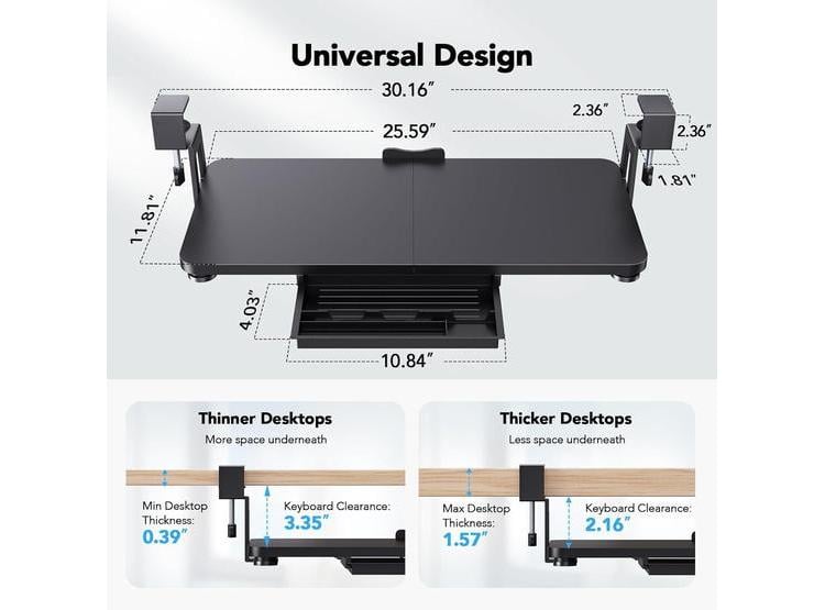 BANDEJA DE TECLADO PARA ESCRITORIO HUANUO CON SOPORTE C, PLATAFORMA DESLIZANTE ERGONÓMICA Y CAJÓN DE ALMACENAMIENTO - 2