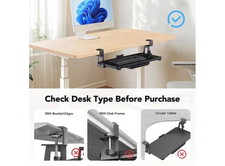 BANDEJA DE TECLADO PARA ESCRITORIO HUANUO CON SOPORTE C, PLATAFORMA DESLIZANTE ERGONÓMICA Y CAJÓN DE ALMACENAMIENTO - 3