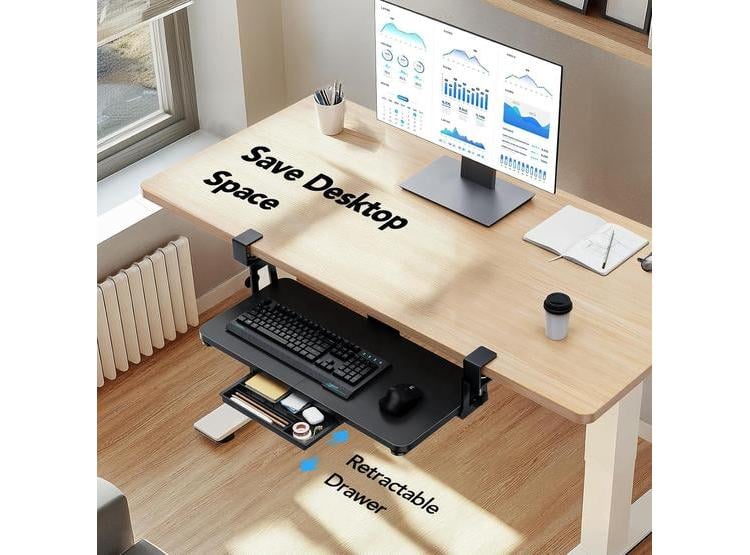 BANDEJA DE TECLADO PARA ESCRITORIO HUANUO CON SOPORTE C, PLATAFORMA DESLIZANTE ERGONÓMICA Y CAJÓN DE ALMACENAMIENTO - 4