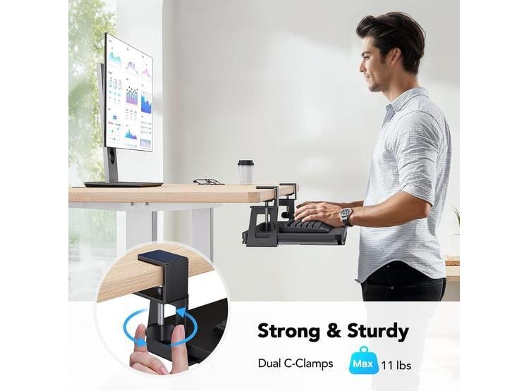BANDEJA DE TECLADO PARA ESCRITORIO HUANUO CON SOPORTE C, PLATAFORMA DESLIZANTE ERGONÓMICA Y CAJÓN DE ALMACENAMIENTO - 6