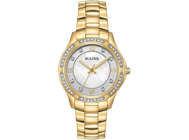 RELOJ BULOVA MUJER, ACERO INOXIDABLE CON CRISTALES AUTÉNTICOS, MOVIMIENTO DE CUARZO Y ESFERA DE NÁCAR BLANCO - 1