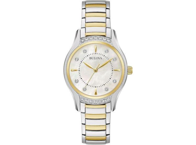 RELOJ BULOVA CLÁSICO PARA MUJER EN ACERO INOXIDABLE CON 16 DIAMANTES, ESFERA MADREPERLA Y CRISTAL MINERAL CURVADO - 1