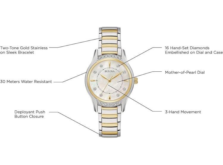 RELOJ BULOVA CLÁSICO PARA MUJER EN ACERO INOXIDABLE CON 16 DIAMANTES, ESFERA MADREPERLA Y CRISTAL MINERAL CURVADO - 6