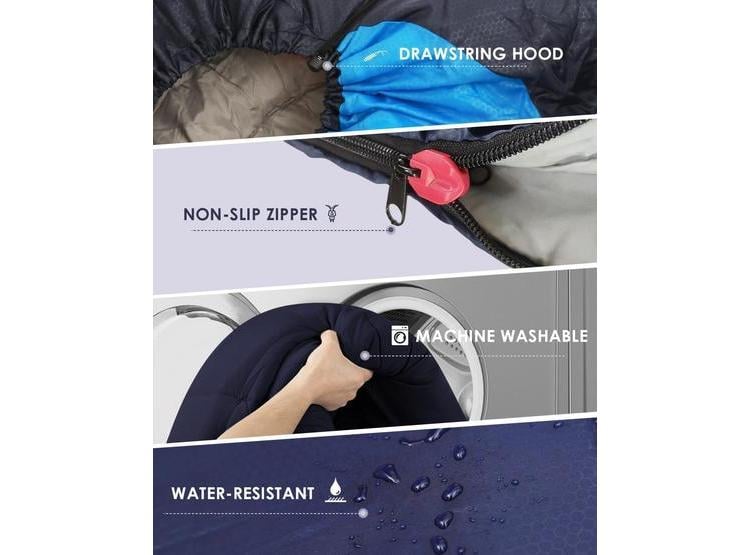 SACO DE DORMIR IMPERMEABLE JEAOUIA PARA CAMPING EN CLIMA FRÍO, LIGERO Y COMPACTO CON BOLSA DE COMPRESIÓN - 4