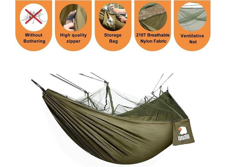 HAMACA DE CAMPAMENTO COVACURE DOBLE, PORTÁTIL CON MOSQUITERA PARA CAMPING, MOCHILEROS, PATIO Y PLAYA - 4