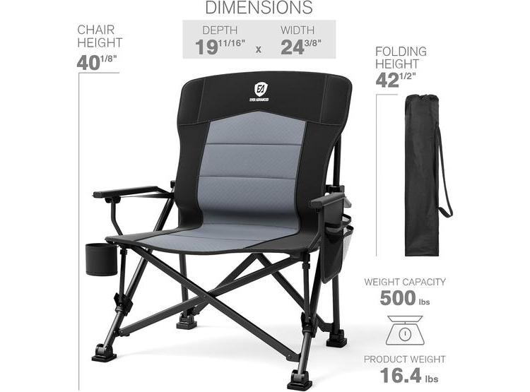 SILLA DE CAMPING PLEGABLE EVER ADVANCED CON SOPORTE LUMBAR AJUSTABLE Y BOLSILLOS - 7