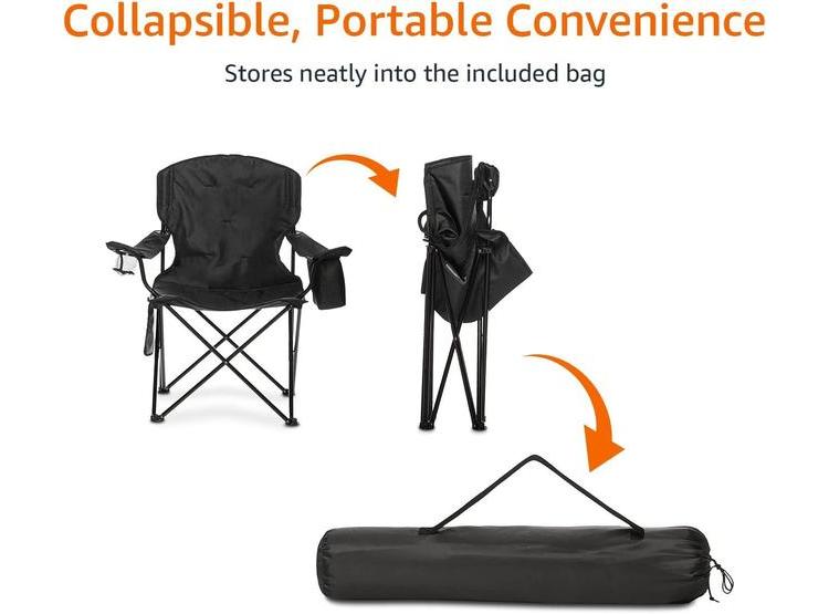 SILLA DE CAMPING PLEGABLE NEGRA AMAZON BASICS CON ASIENTO ACOLCHADO, PORTAVASOS Y BOLSA DE TRANSPORTE - 7