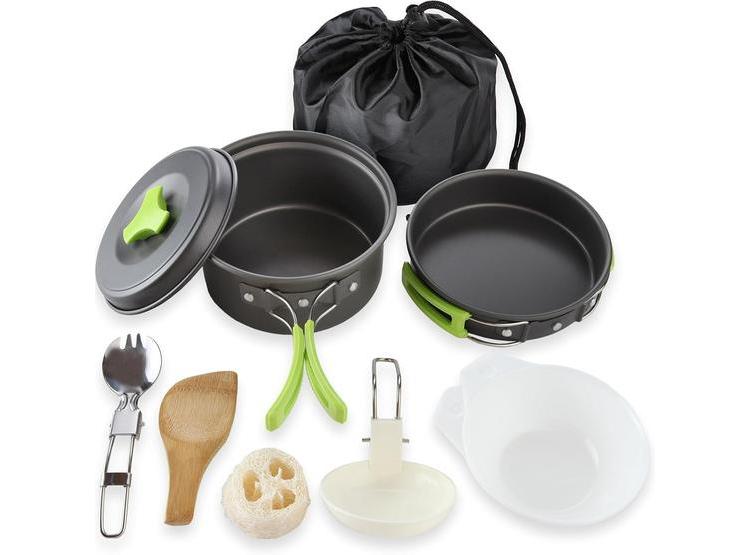 MALLOME KIT DE UTENSILIOS DE COCINA PARA CAMPING, INCLUYE JUEGO DE OLLAS Y SARTENES CON ESTUFA PORTÁTIL - 1