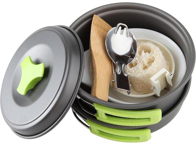 MALLOME KIT DE UTENSILIOS DE COCINA PARA CAMPING, INCLUYE JUEGO DE OLLAS Y SARTENES CON ESTUFA PORTÁTIL - 2