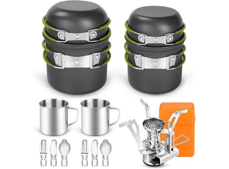 UTENSILIOS DE COCINA DE CAMPING ODOLAND, 16 PIEZAS, INCLUYE MINI ESTUFA, TAZAS Y CUBIERTOS PARA EXTERIORES - 1