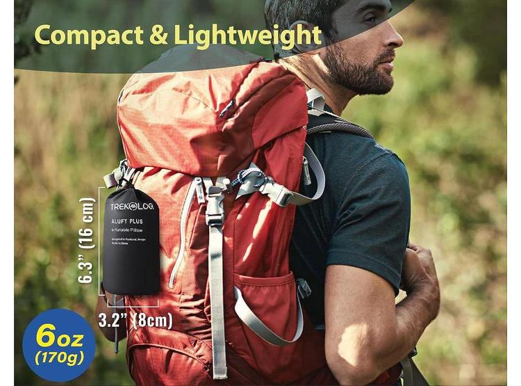COMPACTA ALMOHADA INFLABLE TREKOLOGY PARA CAMPAMENTO, SENDERISMO Y VIAJES, FÁCIL DE INFLAR Y DISEÑO ERGONÓMICO CONFORTABLE - 3