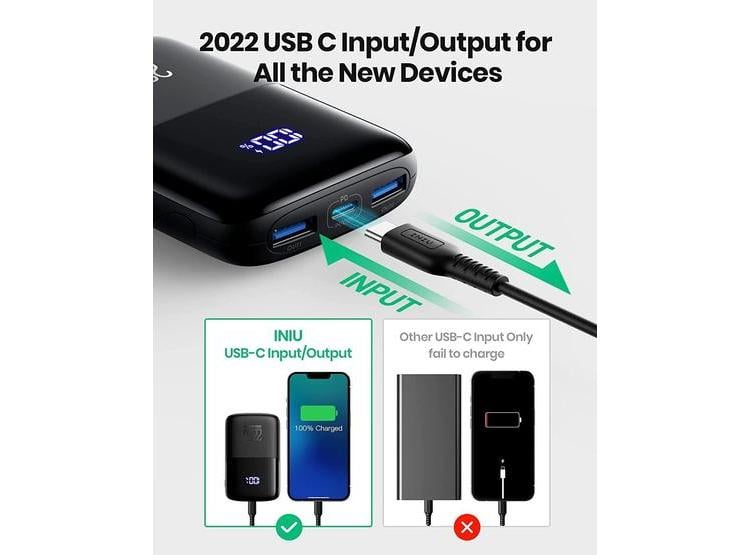 CARGADOR PORTÁTIL INIU DE 10000MAH, CARGA RÁPIDA USB C 3 SALIDAS Y SOPORTE PARA TELÉFONOS IPHONE Y MÁS - 3