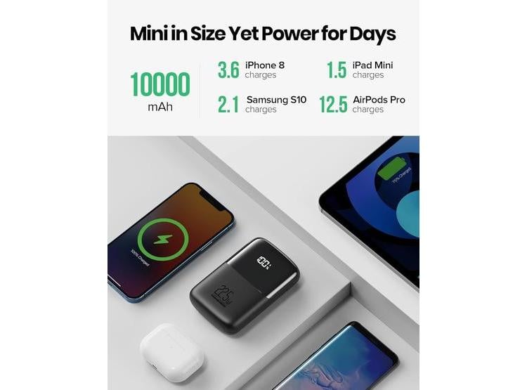 CARGADOR PORTÁTIL INIU DE 10000MAH, CARGA RÁPIDA USB C 3 SALIDAS Y SOPORTE PARA TELÉFONOS IPHONE Y MÁS - 4