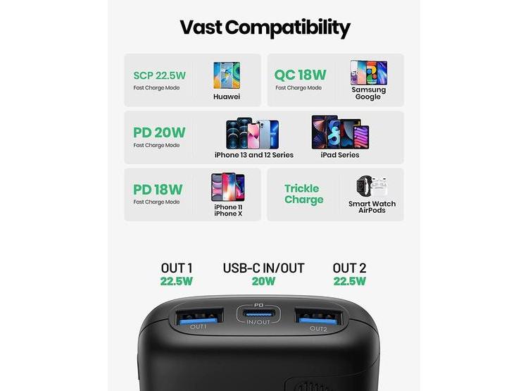 CARGADOR PORTÁTIL INIU DE 10000MAH, CARGA RÁPIDA USB C 3 SALIDAS Y SOPORTE PARA TELÉFONOS IPHONE Y MÁS - 6