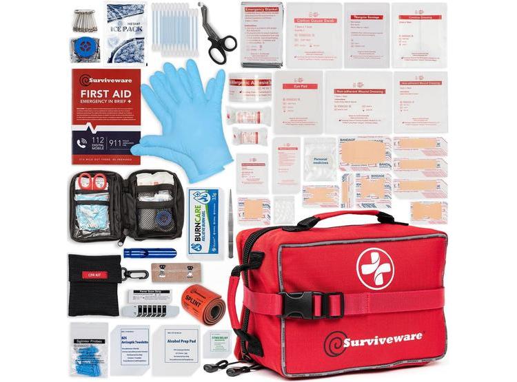 KIT DE PRIMEROS AUXILIOS DE 200 PIEZAS, IDEAL PARA OFICINA, AUTOS Y EXTERIORES. RESISTENTE AL AGUA Y DESGARROS - 1