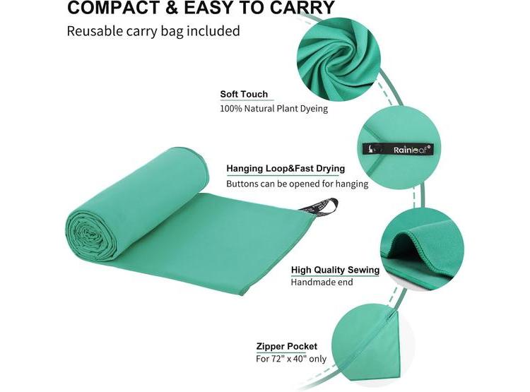 TOALLA DE MICROFIBRA RAINLEAF, SECADO RÁPIDO, ABSORBENTE. PERFECTA PARA VIAJES, PLAYA, PISCINA Y ACAMPAR - 2