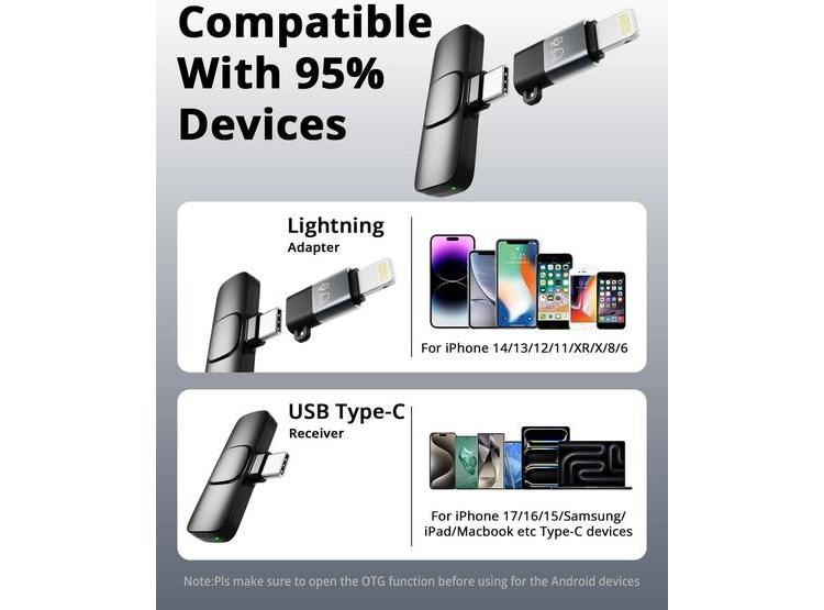 MICRÓFONO LAVALIER INALÁMBRICO PARA IPHONE, ANDROID, MINI BLUETOOTH, CANCELACIÓN DE RUIDO Y LARGA BATERÍA - 3