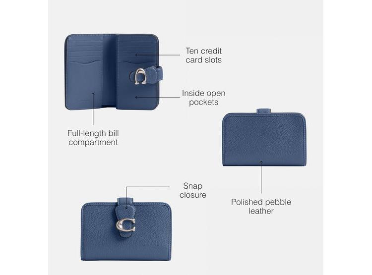 CARTERA MEDIANA AZUL CIELO DE CUERO TABBY COACH CON RANURAS PARA TARJETAS Y BOLSILLO CON CREMALLERA, EDICIÓN LIMITADA - 4