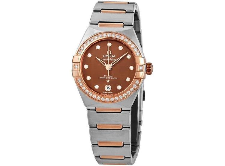 OMEGA CONSTELACIÓN AUTOMÁTICO CON DIAMANTES, DIAL MARRÓN, RELOJ PARA MUJERES, DISEÑO MODERNO - 1