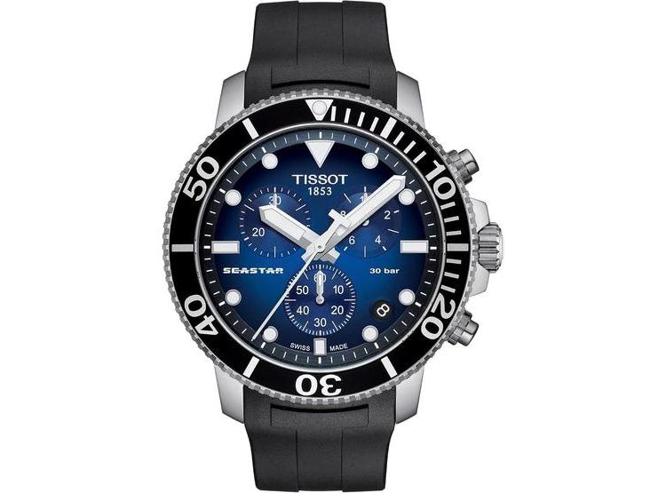 RELOJ TISSOT SEASTAR RESISTENTE AL AGUA CON MOVIMIENTO DE CUARZO SUIZO, CAJA DE ACERO Y CORREA DE CAUCHO - 1