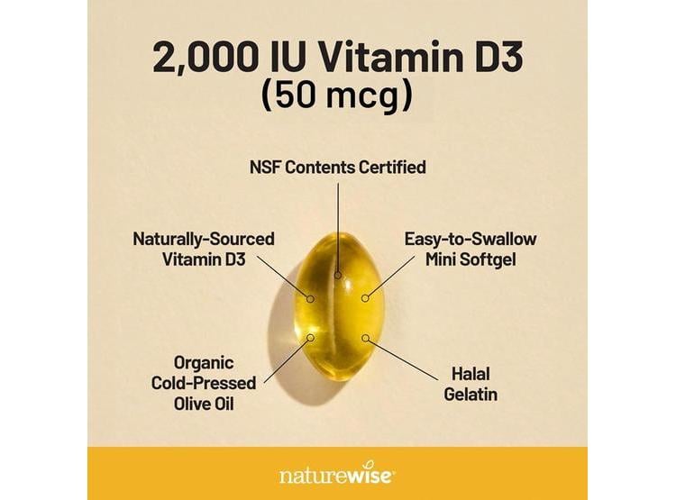 CÁPSULAS DE GEL DE VITAMINA D3 DE NATUREWISE 2000IU PARA SOPORTE INMUNE - 2