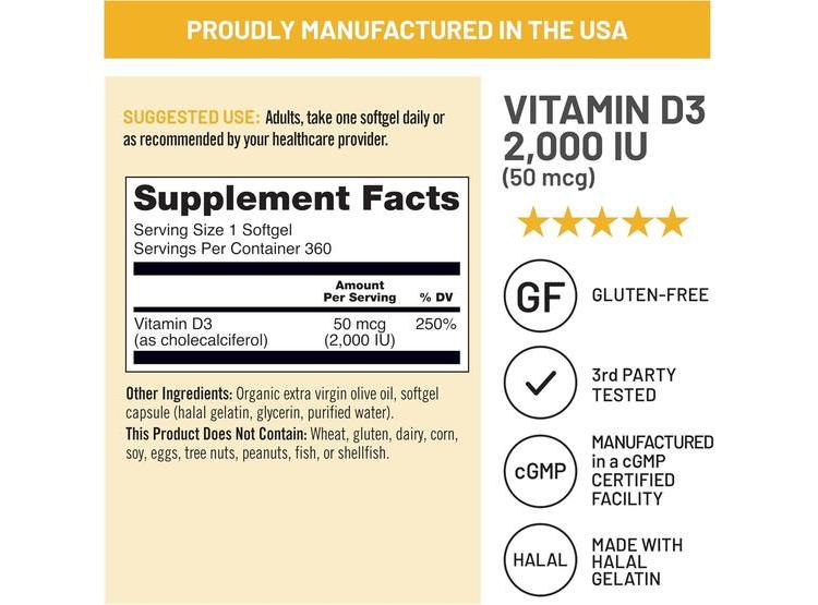 CÁPSULAS DE GEL DE VITAMINA D3 DE NATUREWISE 2000IU PARA SOPORTE INMUNE - 5