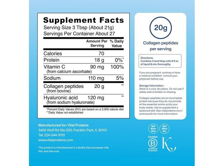 COLÁGENO EN POLVO VITAL PROTEINS CON ÁCIDO HIALURÓNICO Y VITAMINA C, SIN SABOR, MEJORA SALUD Y BELLEZA - 2