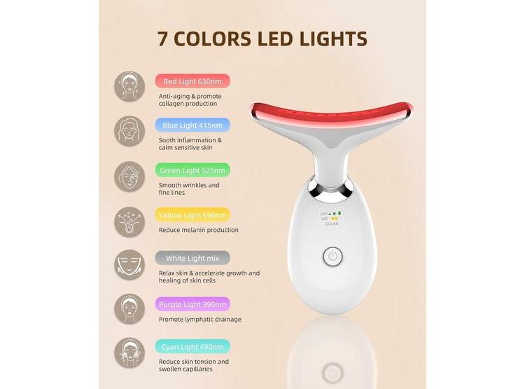 MASAJEADOR FACIAL PORTÁTIL CON LUZ ROJA Y 7 COLORES, IDEAL PARA REAFIRMAR Y CUIDAR PIEL DE CARA Y CUELLO - 2
