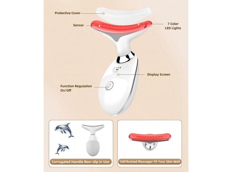 MASAJEADOR FACIAL PORTÁTIL CON LUZ ROJA Y 7 COLORES, IDEAL PARA REAFIRMAR Y CUIDAR PIEL DE CARA Y CUELLO - 4