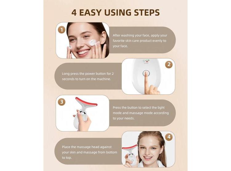 MASAJEADOR FACIAL PORTÁTIL CON LUZ ROJA Y 7 COLORES, IDEAL PARA REAFIRMAR Y CUIDAR PIEL DE CARA Y CUELLO - 6