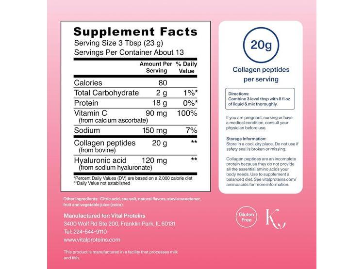 VITAL PROTEINS PÉPTIDOS DE COLÁGENO CON ÁCIDO HIALURÓNICO Y VITAMINA C SABOR LIMÓN FRESA - 2