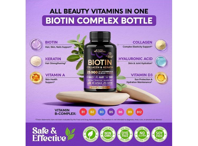 VITAMINAS CABELLO, PIEL Y UÑAS CON BIOTINA, COLÁGENO, ÁCIDO HIALURÓNICO Y QUERATINA - 5