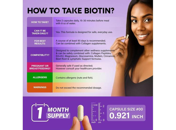 VITAMINAS CABELLO, PIEL Y UÑAS CON BIOTINA, COLÁGENO, ÁCIDO HIALURÓNICO Y QUERATINA - 7