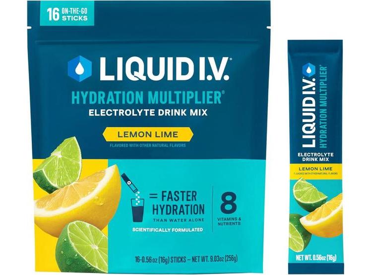LIQUID I.V. BEBIDA EN POLVO CON ELECTROLITOS, MULTIPLICADOR DE HIDRATACIÓN SABOR LIMÓN LIMA, 16 PORCIONES - 1