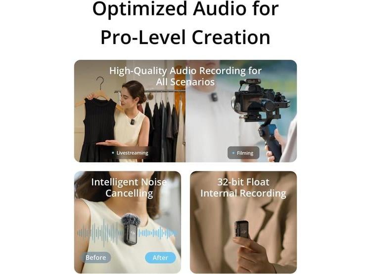 DJI MIC 2, MICRÓFONO INALÁMBRICO TODO EN UNO CON CANCELACIÓN DE RUIDO Y GRABACIÓN INTERNA PARA IPHONE, ANDROID Y CÁMARAS - 3