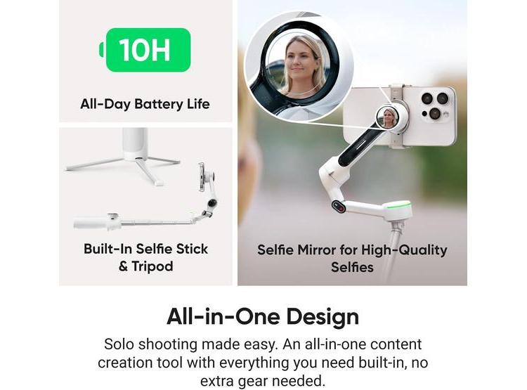 INSTA360 FLOW 2 PRO VLOG GRIS - CARDÁN AI CON SEGUIMIENTO EN 200+ APPS, TRÍPODE Y SELFIE STICK INTEGRADOS - 3