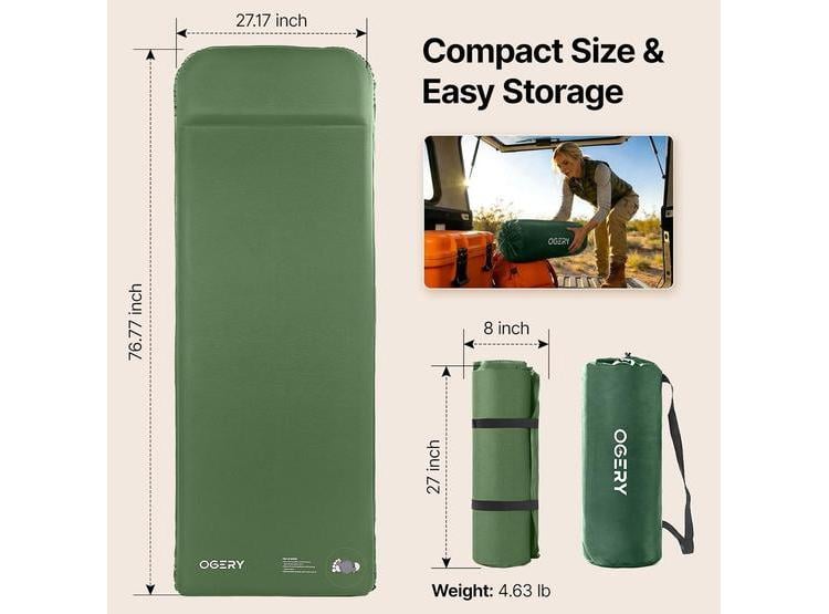COLCHONETA OGERY AUTOINFLABLE CON BOMBA DE PIE INTEGRADA, IDEAL PARA CAMPISMO EN COCHE O TIENDA, AISLANTE Y SILENCIOSA - 5
