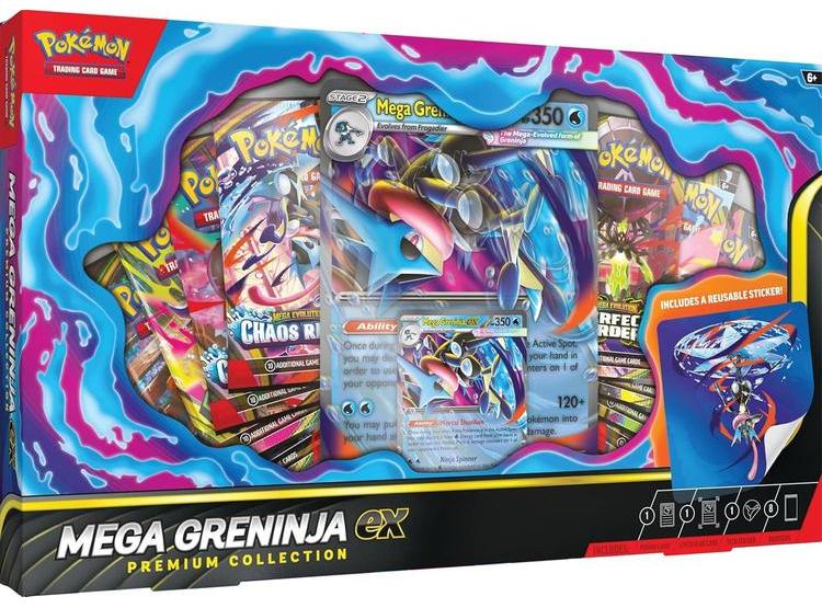 POKÉMON TCG: MEGA GRENINJA EX PREMIUM COLLECTION CON 8 PAQUETES DE REFUERZO Y TARJETAS PROMO - 1