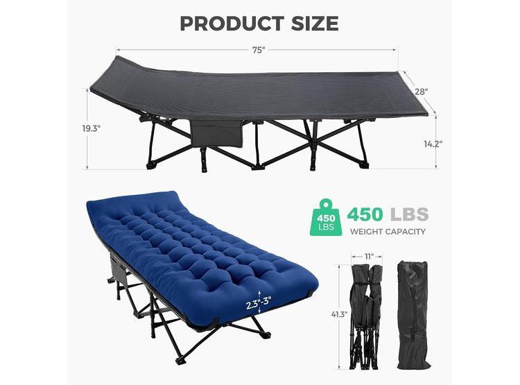 CATRE PLEGABLE DE CAMPING PARA ADULTOS CON COLCHÓN, INCLUYE BOLSA DE TRANSPORTE, IDEAL PARA EXTERIORES - 2