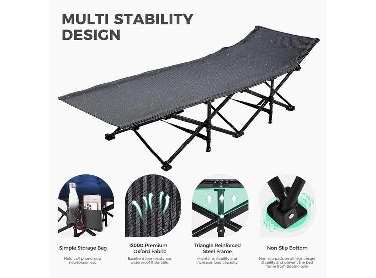 CATRE PLEGABLE DE CAMPING PARA ADULTOS CON COLCHÓN, INCLUYE BOLSA DE TRANSPORTE, IDEAL PARA EXTERIORES - 4