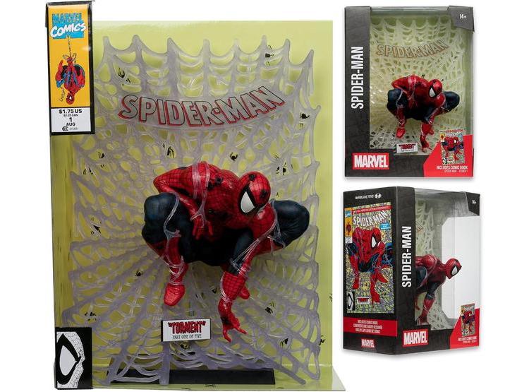 FIGURA COLECCIONABLE DE SPIDER-MAN CON ESCENA Y CÓMIC POR MCFARLANE TOYS, INSPIRADA EN SPIDER-MAN #1 - 3