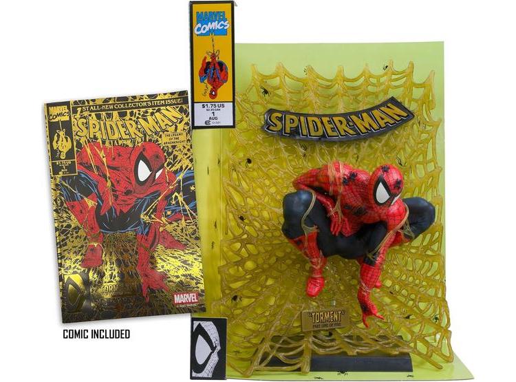 FIGURA COLECCIONABLE SPIDER-MAN DE MARVEL EDICIÓN DORADA CON BASE Y CÓMIC, DISEÑADA POR MCFARLANE TOYS - 2