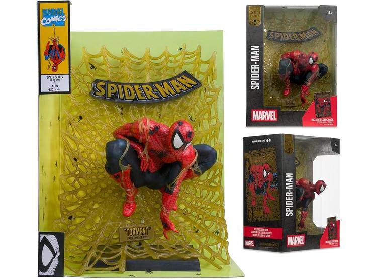 FIGURA COLECCIONABLE SPIDER-MAN DE MARVEL EDICIÓN DORADA CON BASE Y CÓMIC, DISEÑADA POR MCFARLANE TOYS - 3
